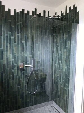 Douche, séchoir à cheveux, bidet, serviettes fournies
