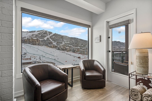 View of the ski area from the living room window