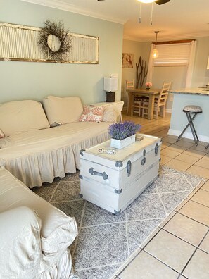 Smart TV, DVD player, books, video library