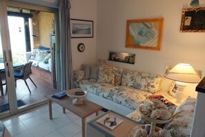 Een televisie, een dvd-speler, boeken en een stereo