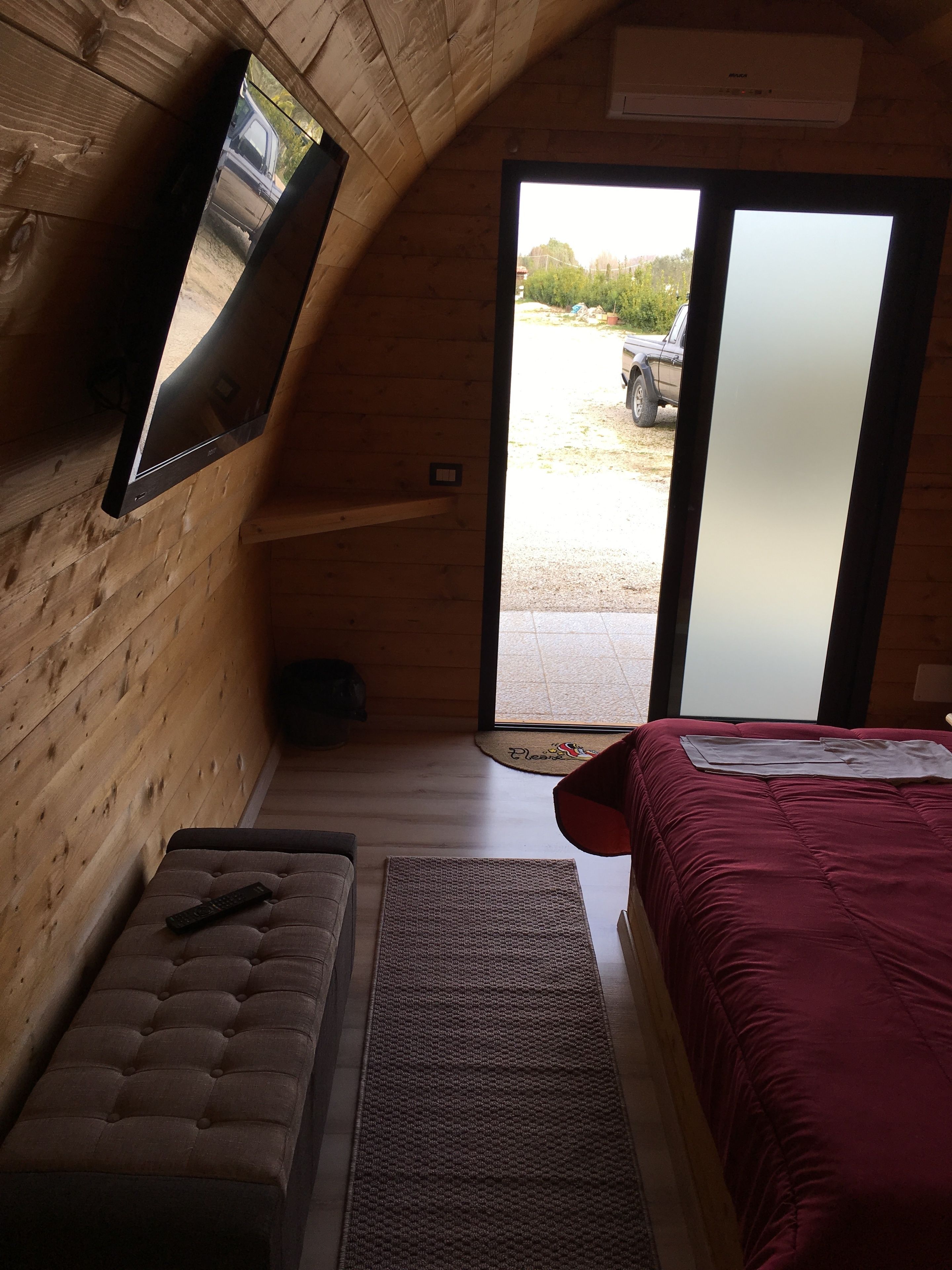 Minibar, desk, laptop workspace, soundproofing