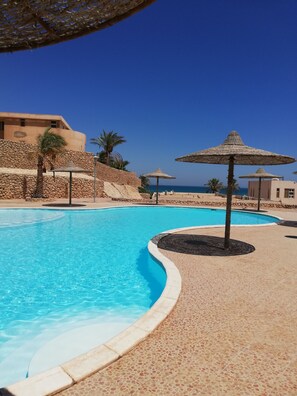 On the beach, beach umbrellas