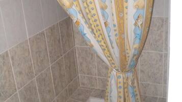 Shower, free toiletries, towels