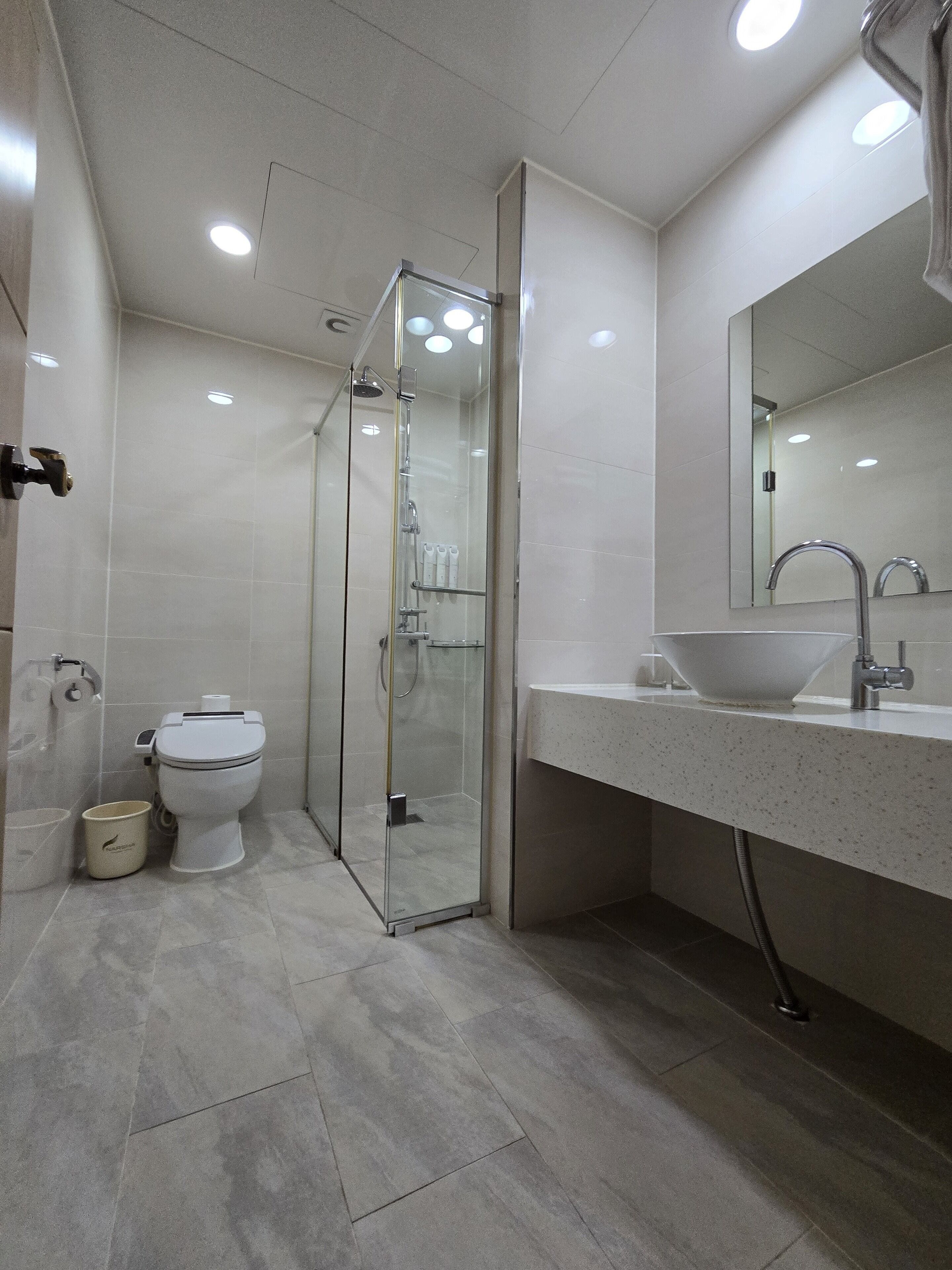 korean ondol room | bathroom | hair dryer, bathrobes, slippers, bidet