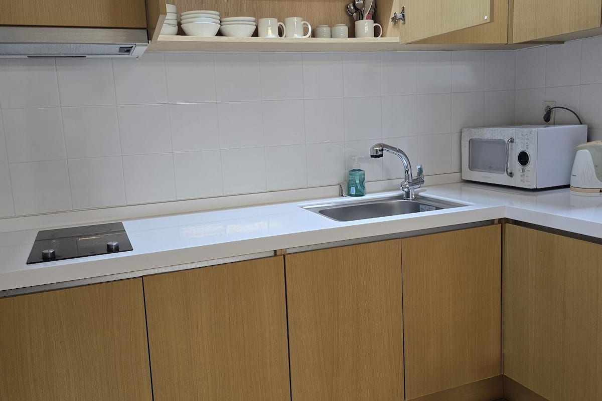 family korean ondol room | private kitchen | fridge, electric kettle