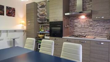 Apartment, 3 Bedrooms | Private kitchen | Full-sized fridge, oven, stovetop, coffee/tea maker