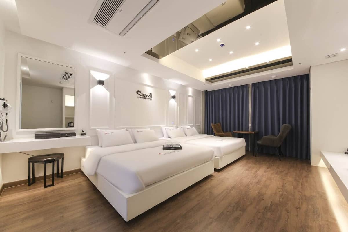 family twin room | individually decorated, desk, laptop workspace, blackout curtains