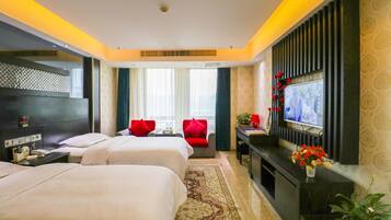 Desk, blackout curtains, free WiFi, bed sheets