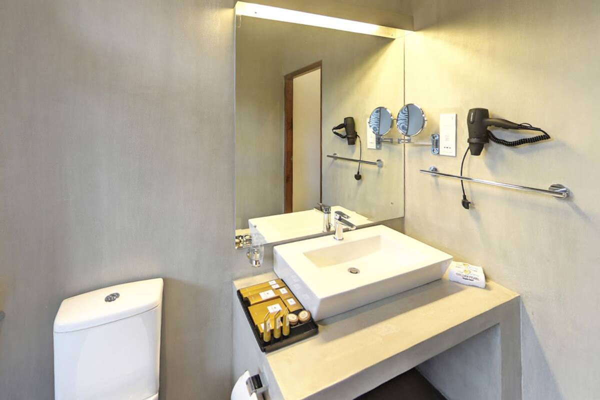 free toiletries, hair dryer, bathrobes, slippers