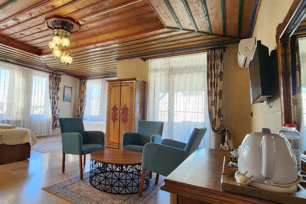 Desk, blackout drapes, soundproofing, iron/ironing board