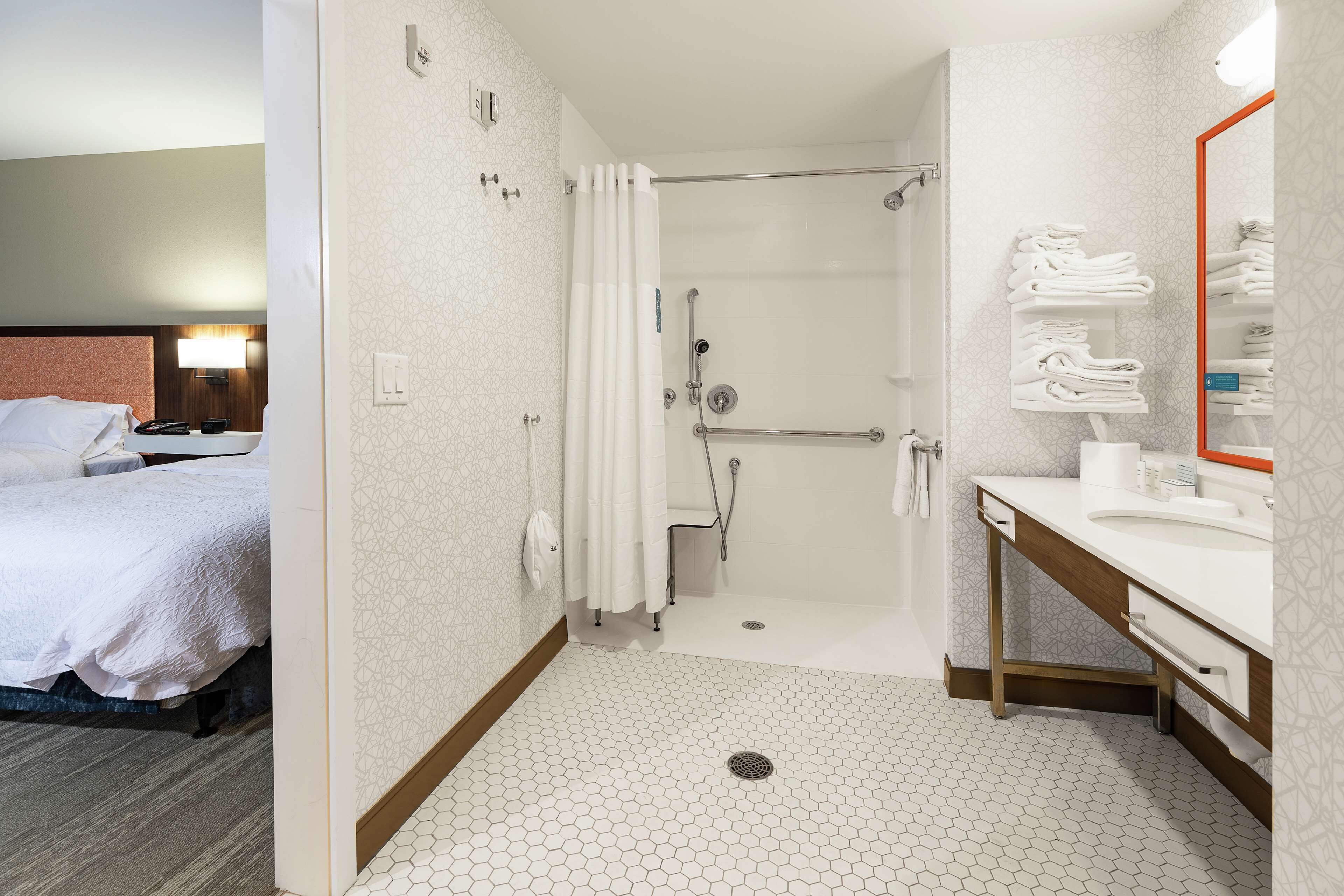 suite, 2 queen beds, accessible (roll-in shower, mobility & hearing) | in-room safe, desk, laptop workspace, blackout curtains