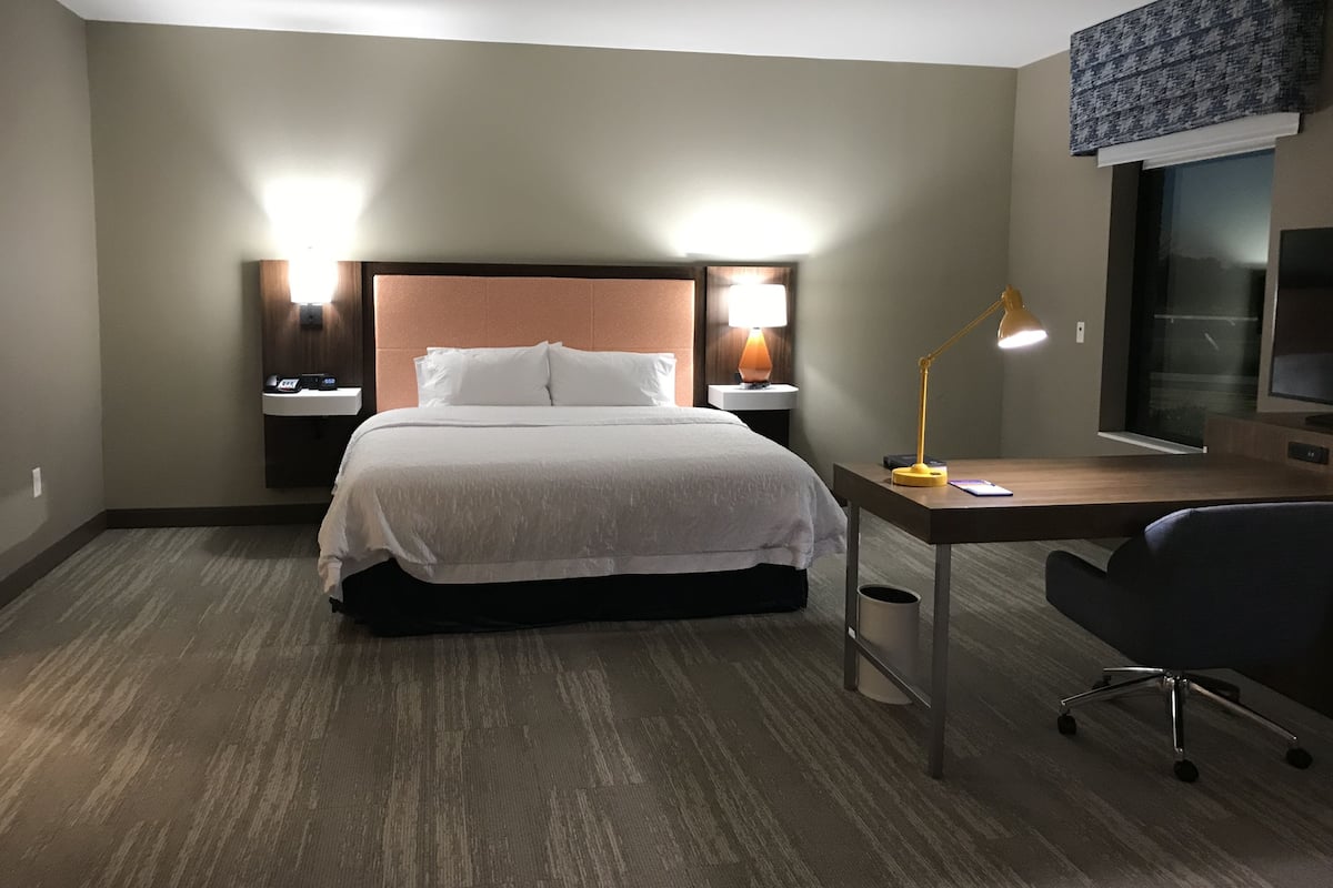 In-room safe, desk, laptop workspace, blackout curtains