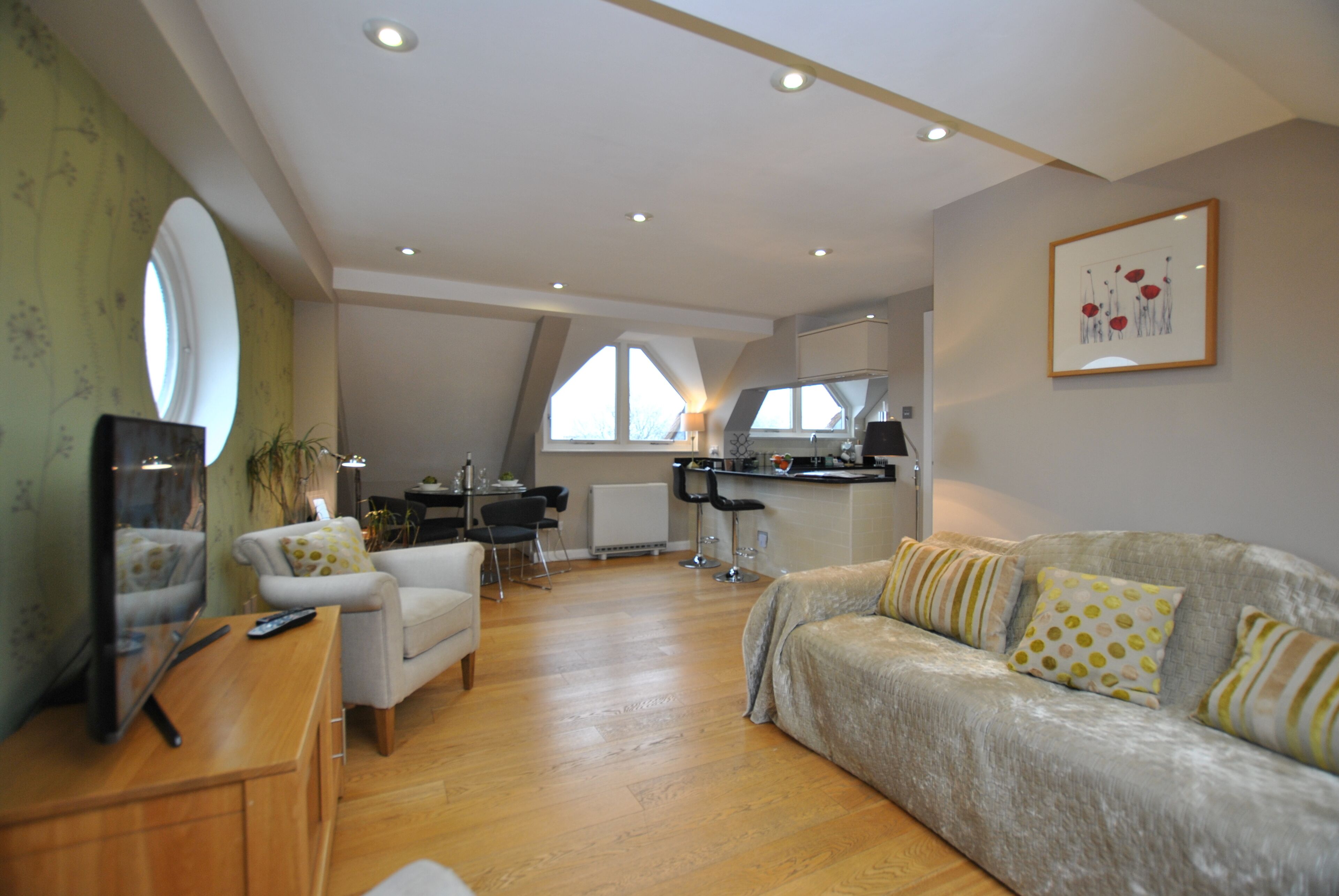 Executive Penthouse, 2 Bedrooms | Living room | Flat-screen TV, DVD player