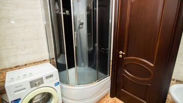 Hair dryer, slippers, towels