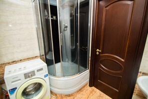 Hair dryer, slippers, towels