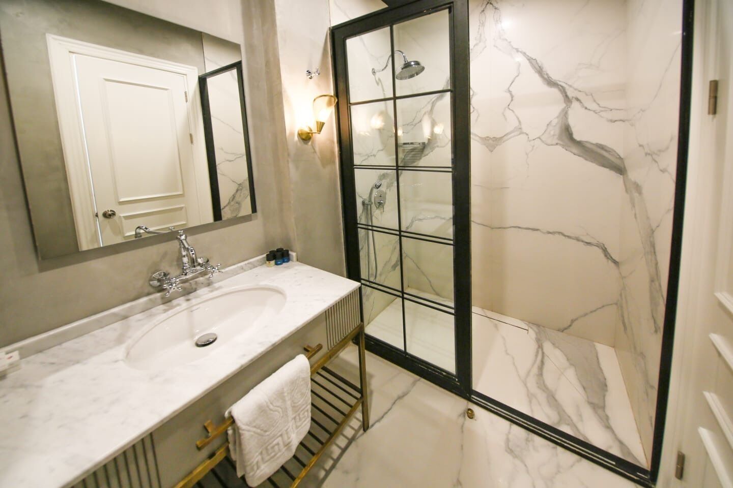 shower, rainfall showerhead, designer toiletries, hair dryer