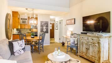 TV connectée, cheminée, lecteur de DVD, médiathÚque