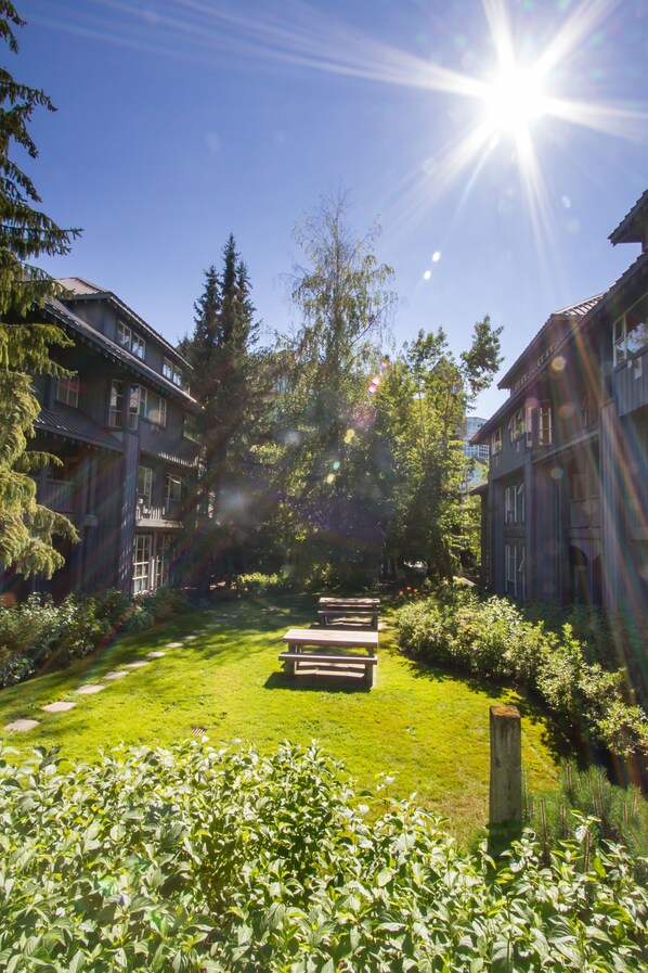 Outdoor dining - Glacier Nest-Forest View/Pet OK (*pool/hot tub area closed until Summer 2026) (Whistler)