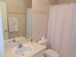 Hair dryer, towels, toilet paper