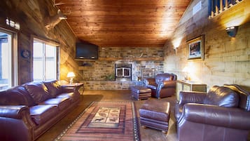 TV, fireplace, DVD player, books