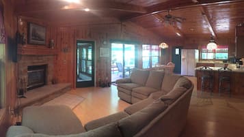 TV, fireplace, DVD player, books