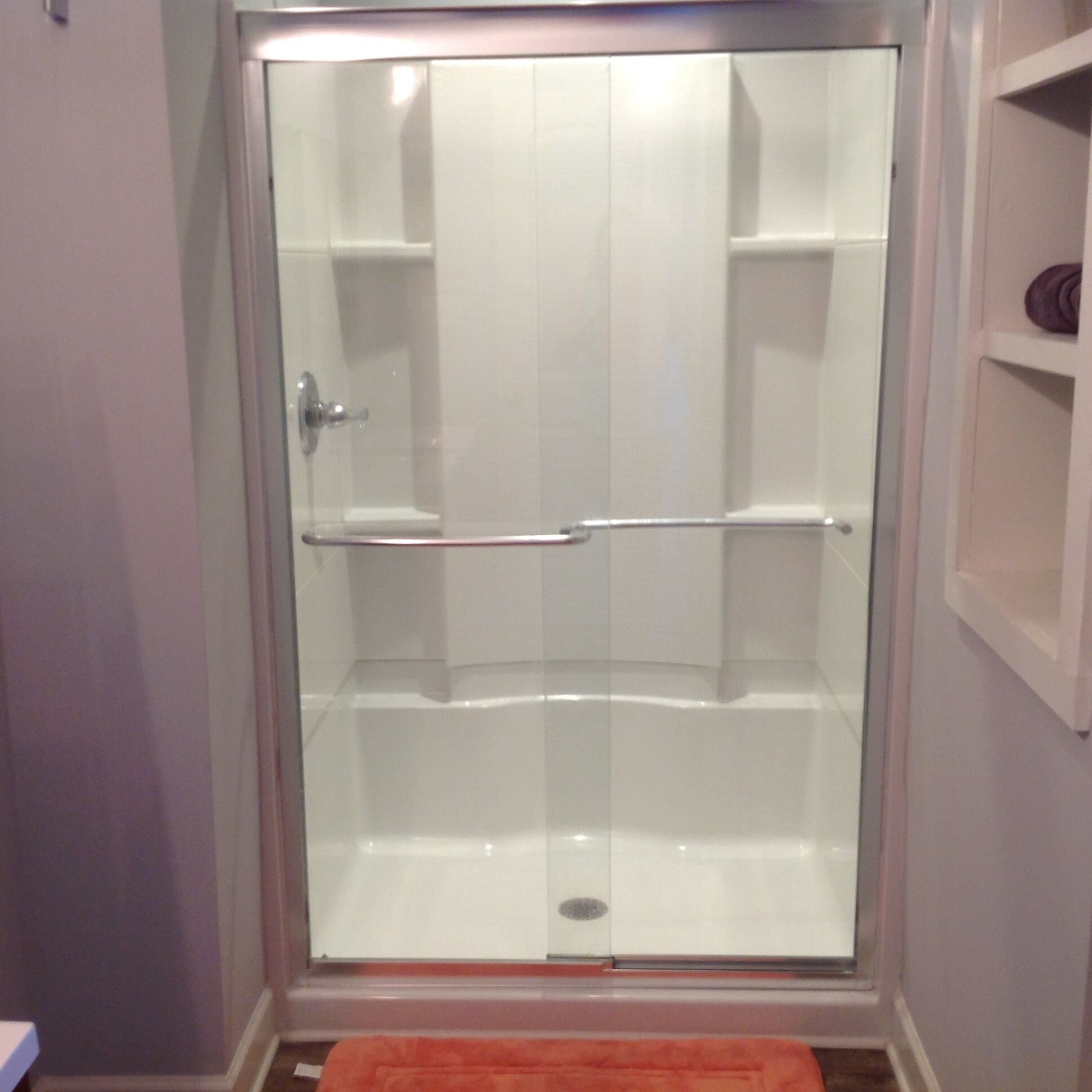 Combined shower/tub, hair dryer, towels, soap