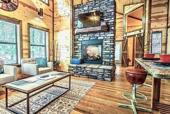 Televisión, chimenea, oficina, impresora