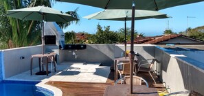 Outdoor dining - MODERN, 4 SUITES C / AIR COND SPLIT, WI-FI, SKY, POOL SOLARIUM. NEXT TO THE BEACH (Bertioga)