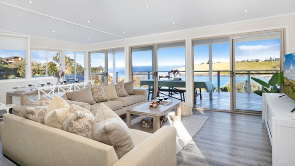 Beachview | Open plan living, dining and kitchen all with magnificent views