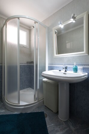 Shower, hair dryer, bidet, towels