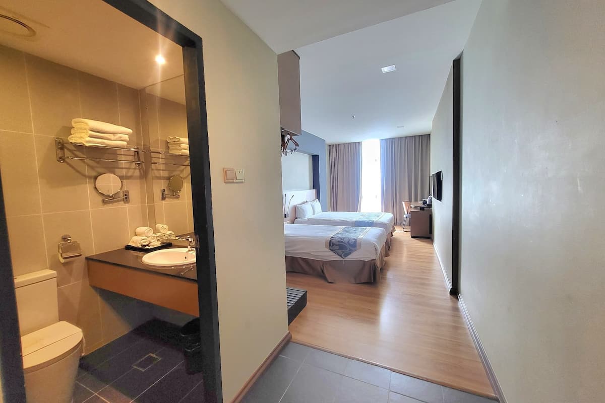 superior triple room | bathroom | shower, free toiletries, hair dryer, slippers