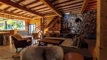 TV, fireplace, DVD player, books
