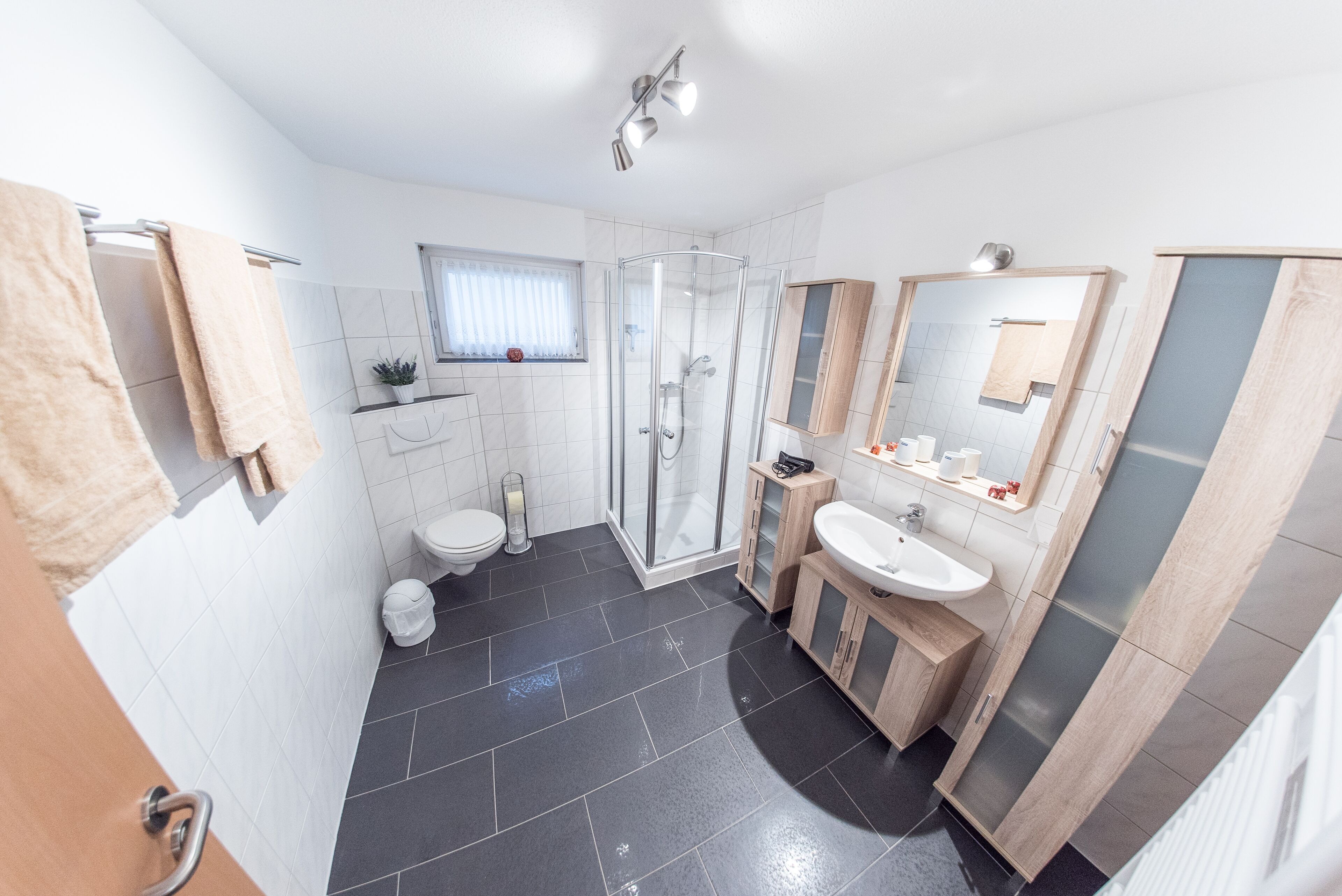 Articles de toilette (gratuits), séchoir à cheveux, serviettes fournies