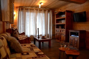 Una televisión, una chimenea, un reproductor de DVD, libros