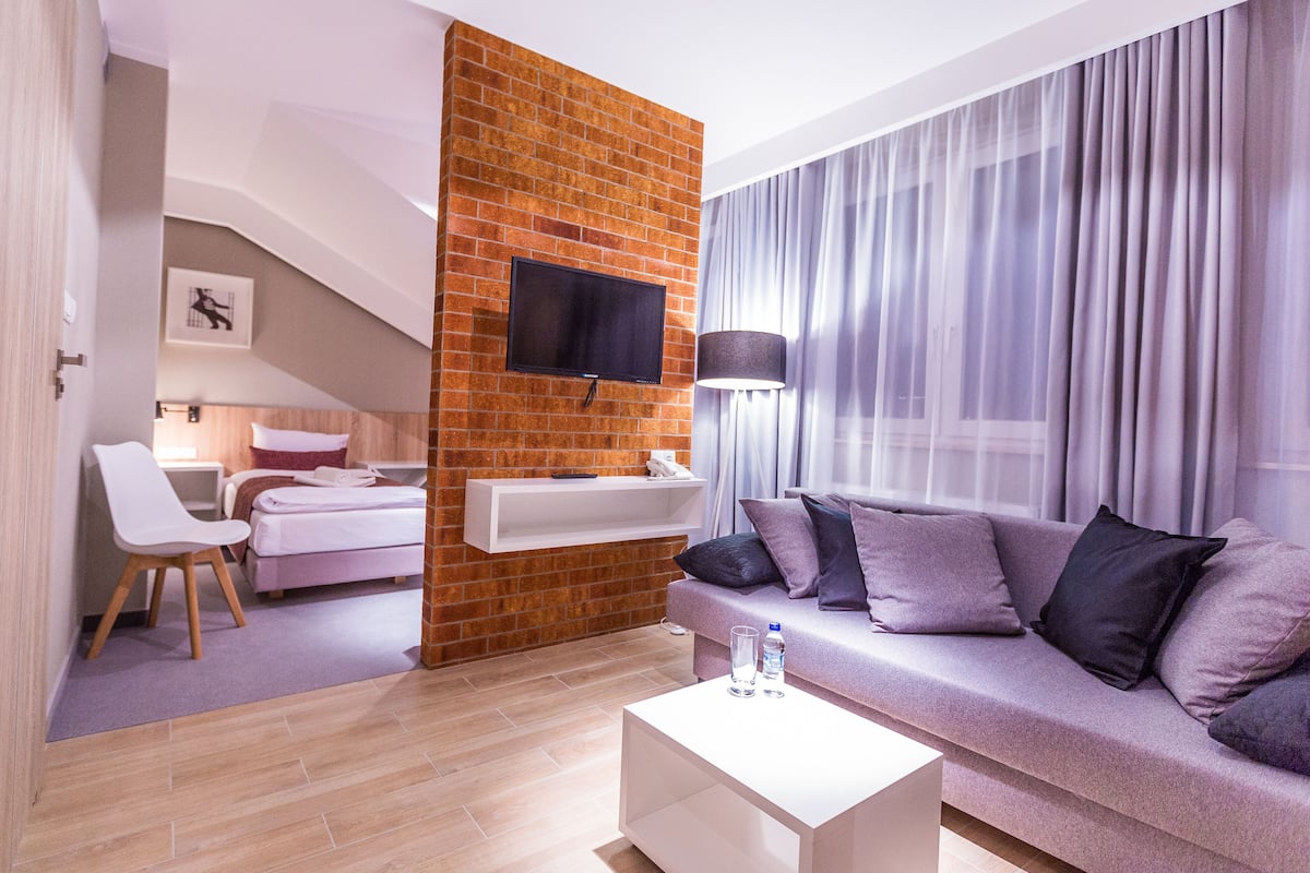 deluxe double room | living area | flat-screen tv