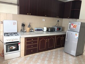 Fridge, microwave, oven, toaster