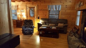 TV, fireplace - Crazy Wolf is a cozy 2 bedroom cabin close to the heart of Maggie Valley, Htub (Maggie Valley)