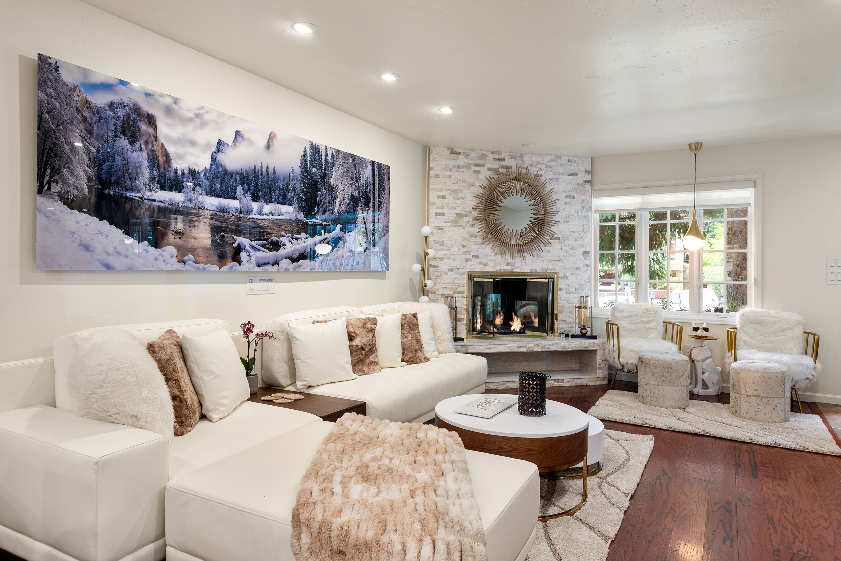 Smart TV, fireplace, DVD player, books