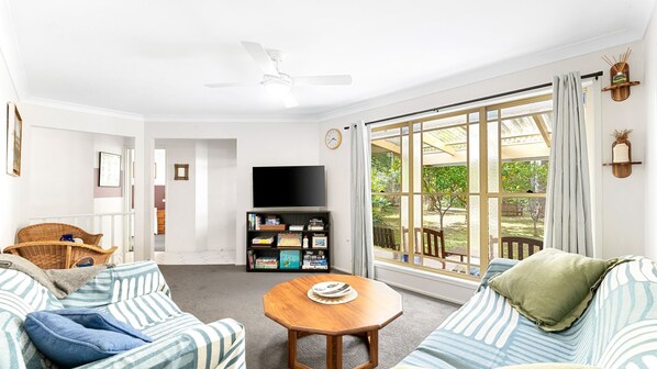 TV, DVD player, books