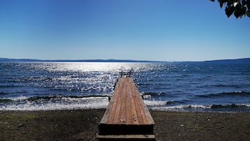 Private beach, black sand