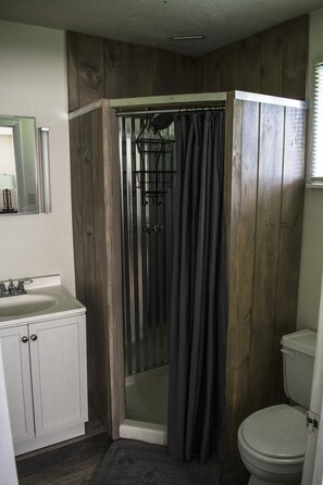 Ensemble douche/baignoire, sèche-cheveux, serviettes fournies, savon