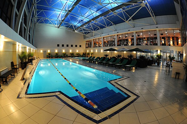 Indoor pool, seasonal outdoor pool, open 7 AM to 11 PM, pool umbrellas - Cosmonaut Hotel (Karagandy)