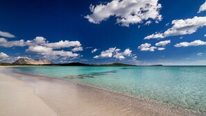 Playa en los alrededores, camastros, sombrillas y toallas de playa 