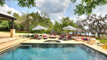 Outdoor pool, pool umbrellas