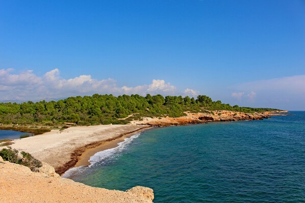Perto da praia, espreguiçadeiras