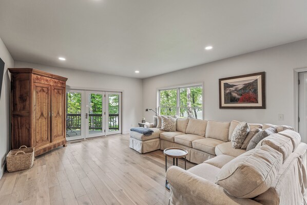 Smart TV, fireplace, DVD player, books