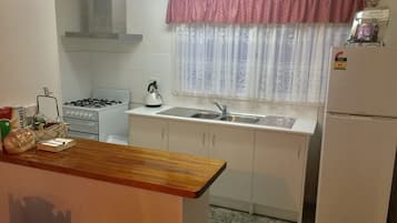 Full-sized fridge, microwave, oven, stovetop