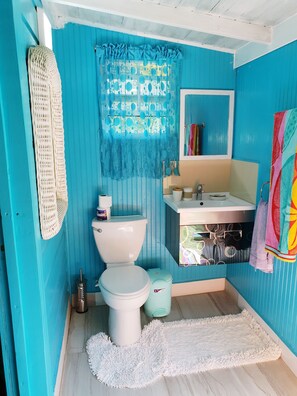 A bathroom with a toilet, sink, and mirror.
