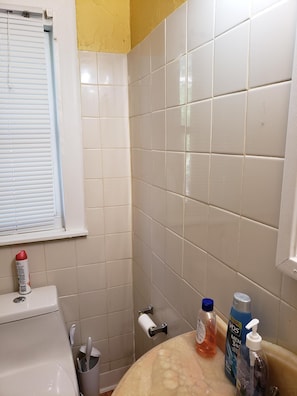 Ducha y bañera combinadas, secador de pelo y toallas