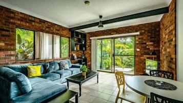 Fernseher, Kamin, DVD-Player, Bücher